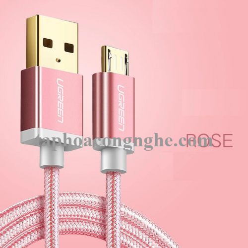 Ugreen 30664 0.5M màu Hồng Cáp sạc truyền dữ liệu USB 2.0 sang MICRO USB đầu mạ vàng US134 30030664